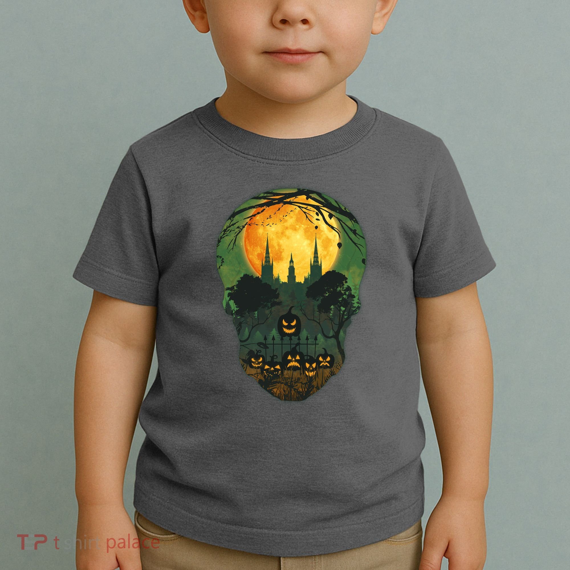 Halloween Spooky Full Moon Castle Skull Toddler T-Shirt