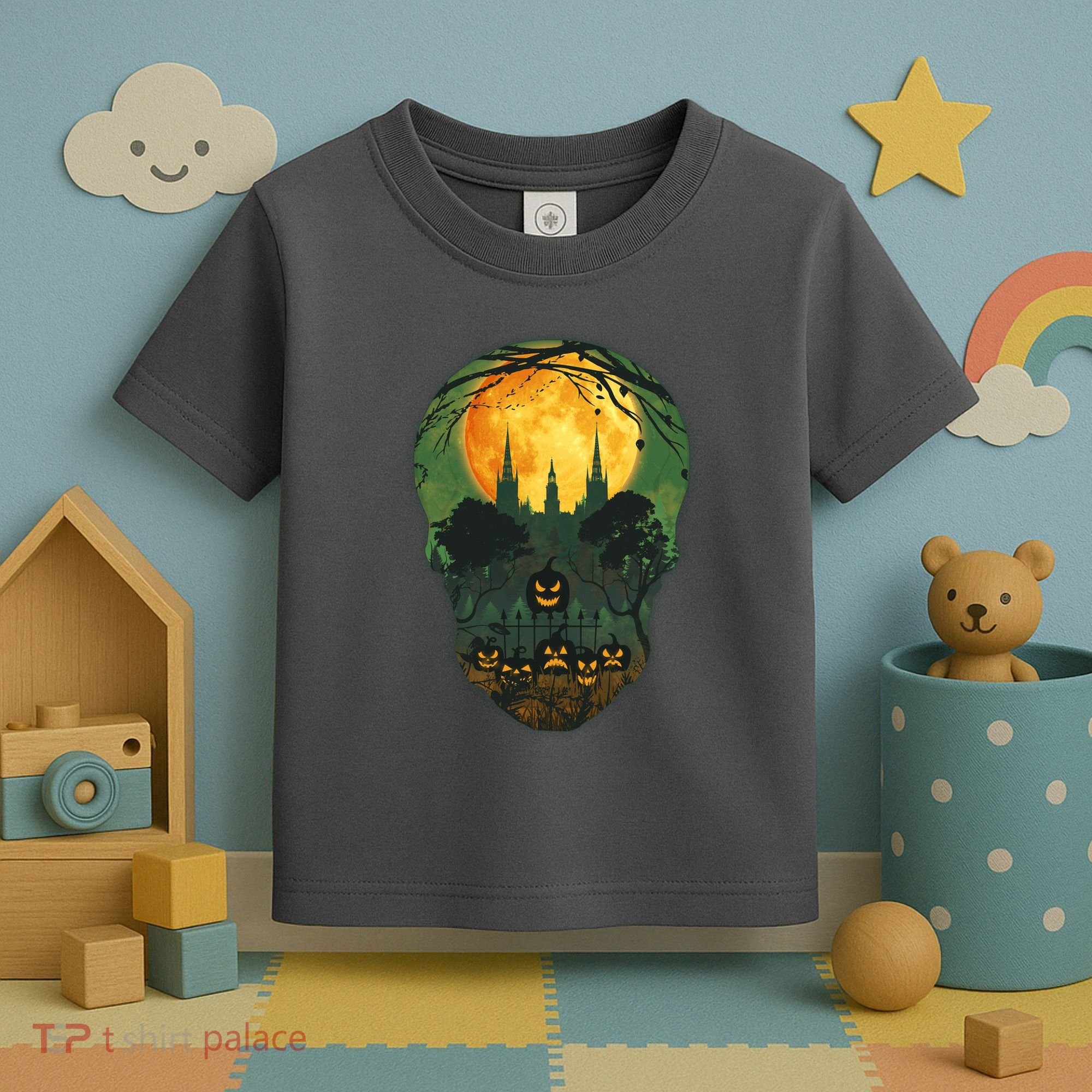 Halloween Spooky Full Moon Castle Skull Toddler T-Shirt