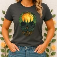 Halloween Spooky Full Moon Castle Skull Women's T-Shirt thumb 2