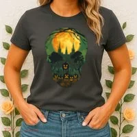 Halloween Spooky Full Moon Castle Skull Women's T-Shirt thumb 2