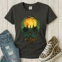Halloween Spooky Full Moon Castle Skull Women's T-Shirt thumb 3