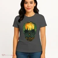 Halloween Spooky Full Moon Castle Skull Women's T-Shirt thumb 4
