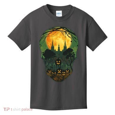 Halloween Spooky Full Moon Castle Skull Kids T-Shirt
