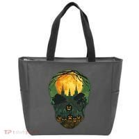 Halloween Spooky Full Moon Castle Skull Tote Bag thumb 0