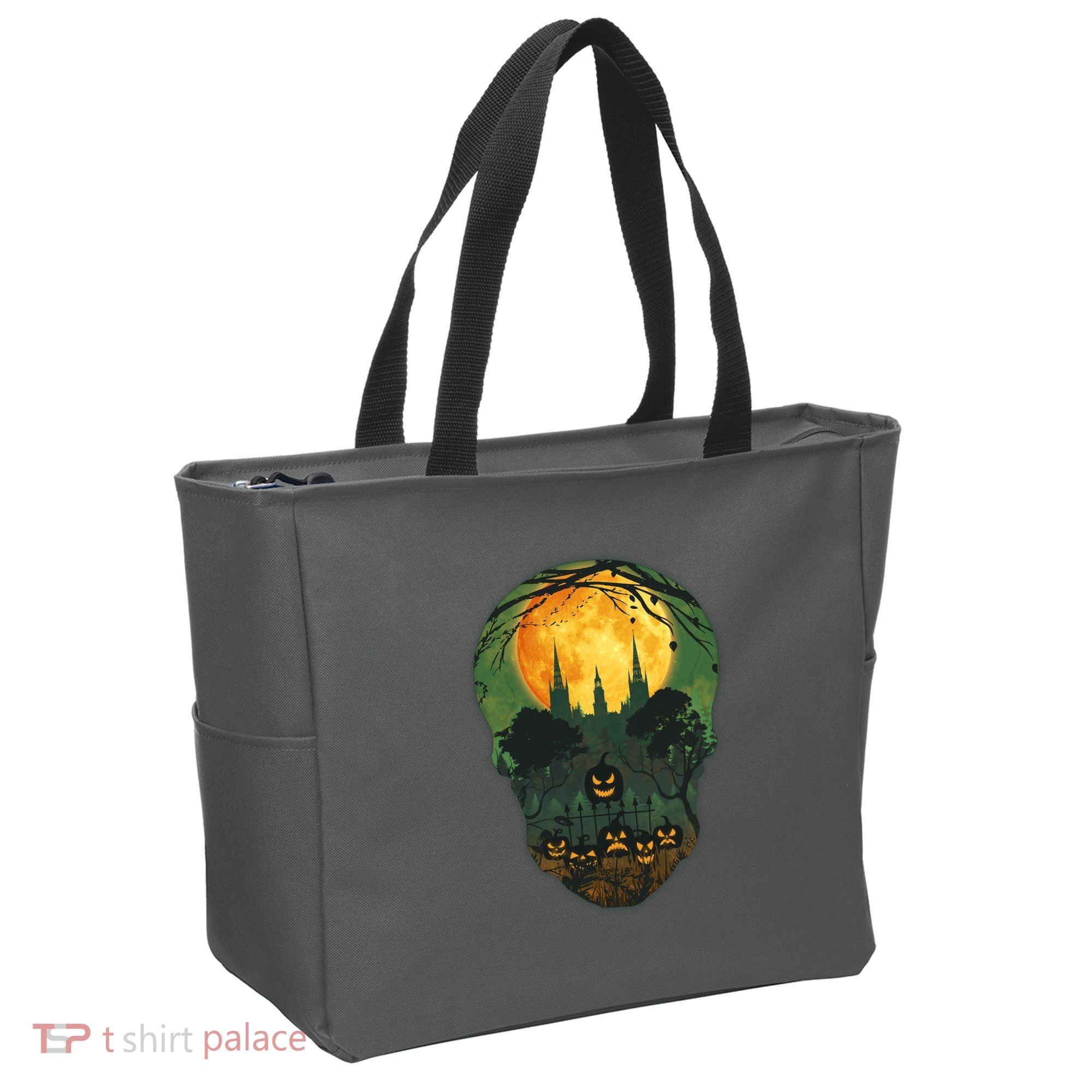 Halloween Spooky Full Moon Castle Skull Tote Bag