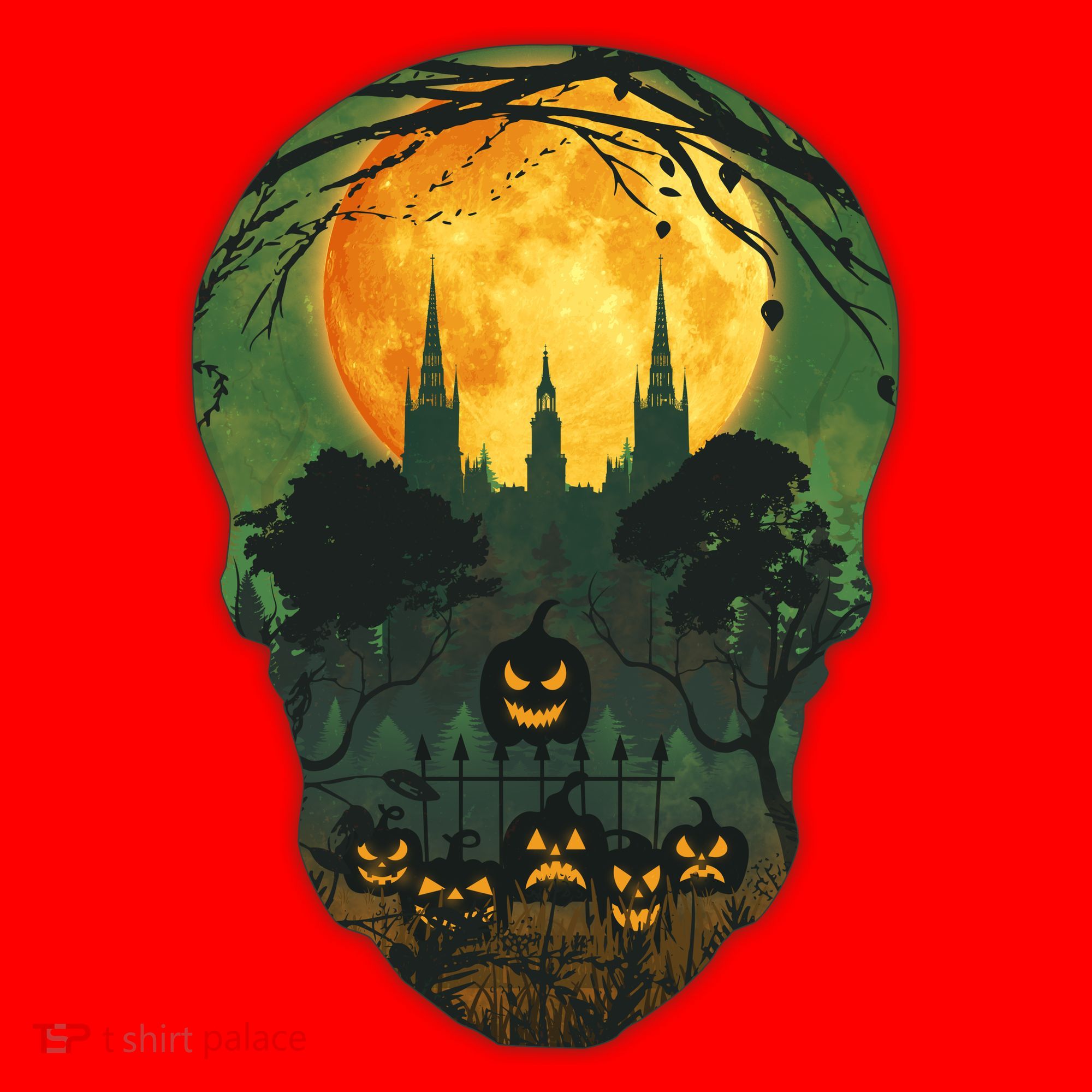 Halloween Spooky Full Moon Castle Skull Santa Hat