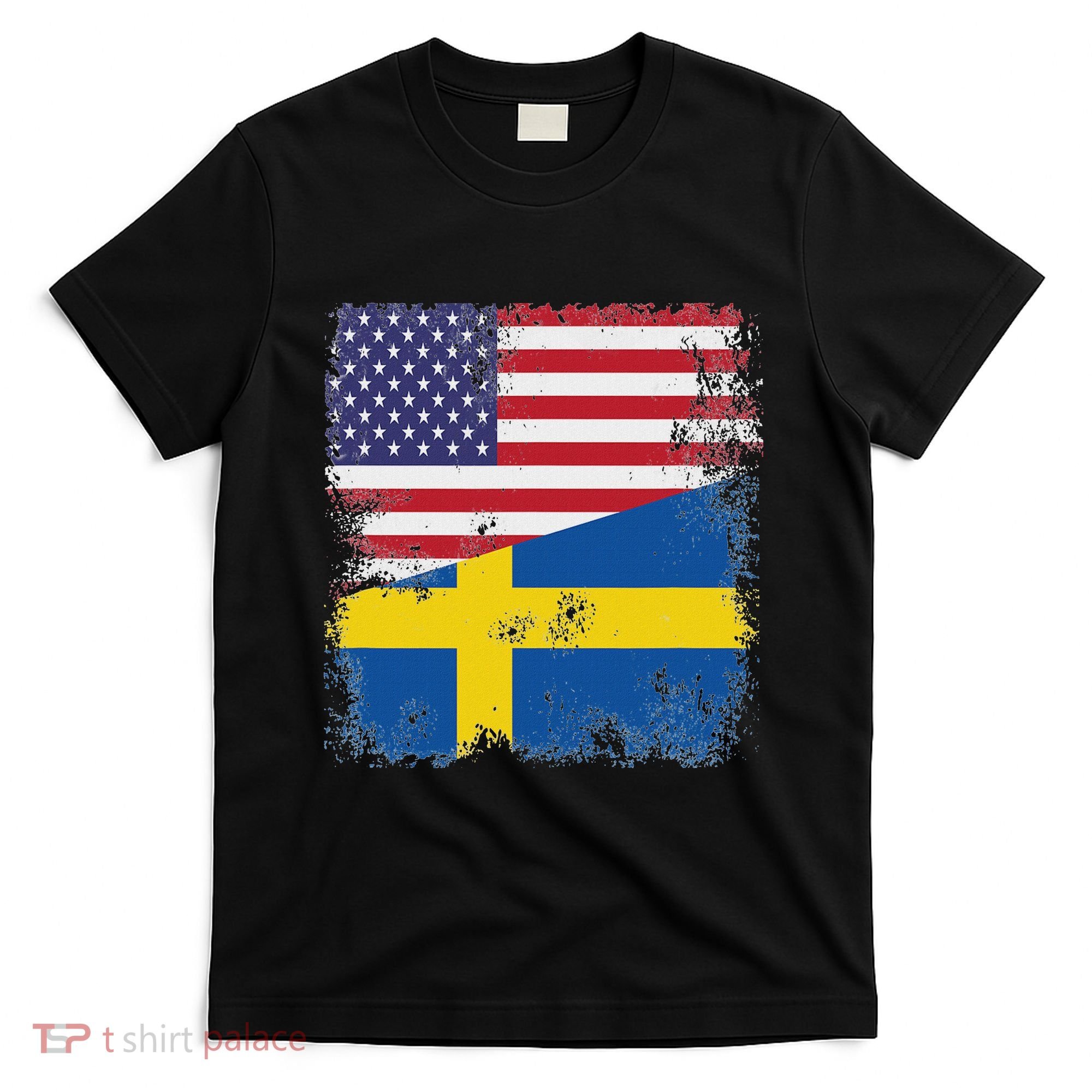 Half Swedish Flag Vintage Sweden Usa Gift T-Shirt