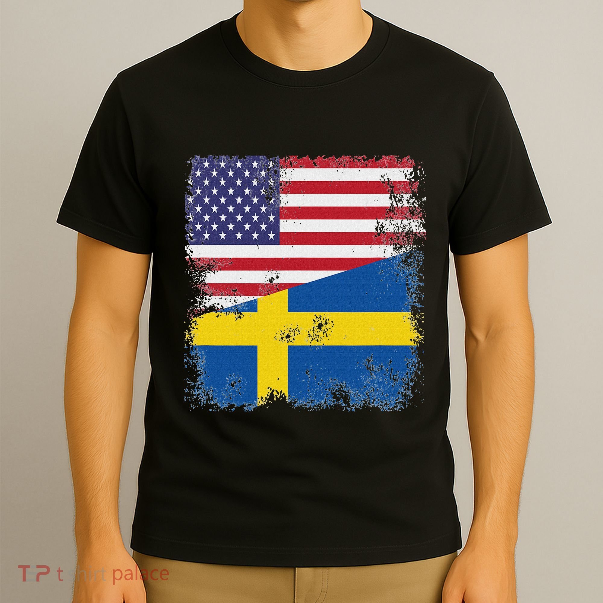 Half Swedish Flag Vintage Sweden Usa Gift T-Shirt