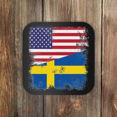 Half Swedish Flag Vintage Sweden Usa Gift Coaster