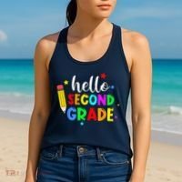 Hello Second Grade Welcome Back to School Teacher Women's Tank Top thumb 2