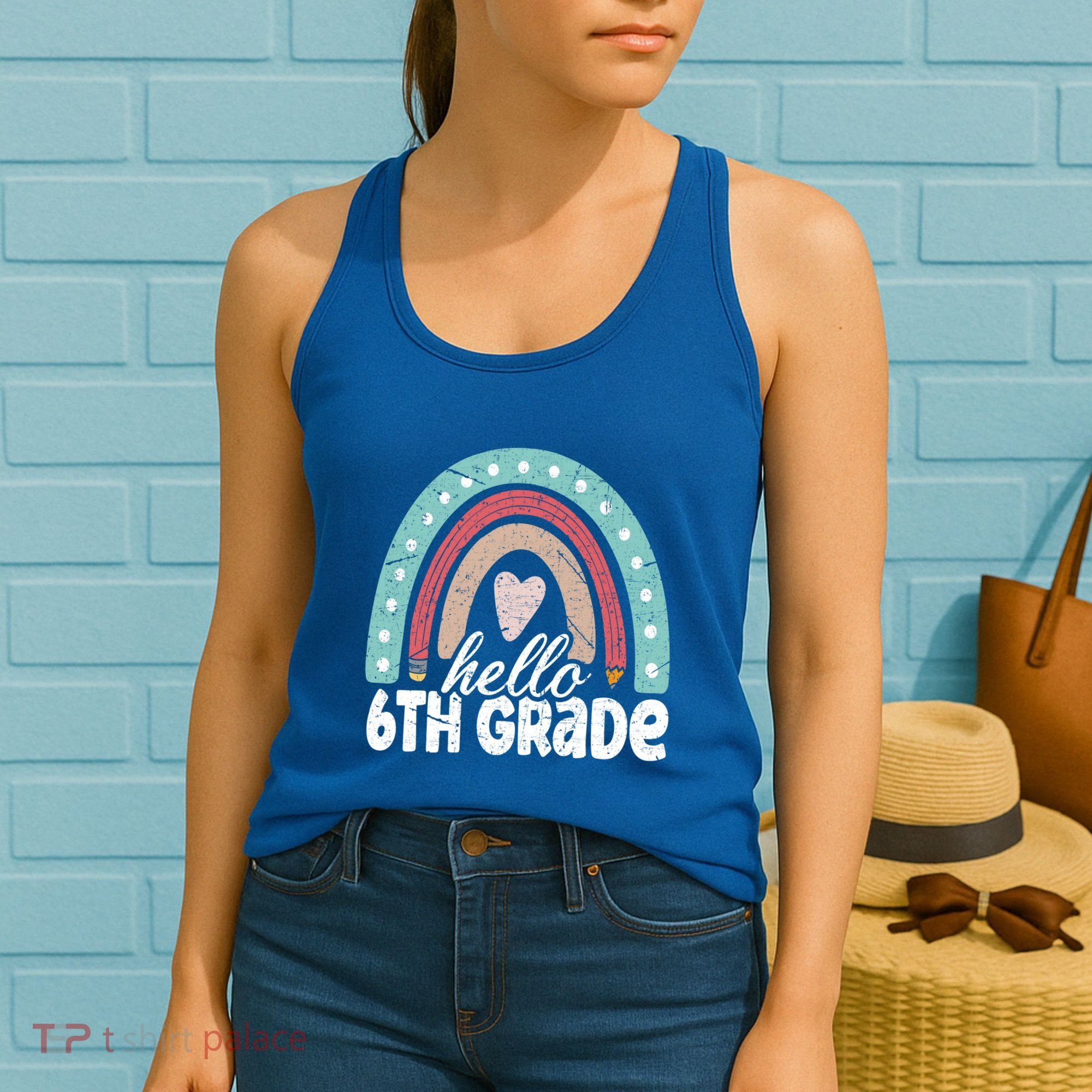 Hello Sixth Grade Back To School 6Th Grade Teacher Rainbow Cute Gift Women's Tank Top