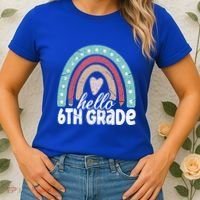 Hello Sixth Grade Back To School 6Th Grade Teacher Rainbow Cute Gift Women's T-Shirt thumb 2