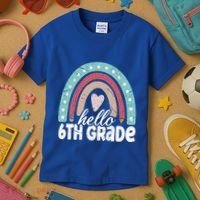 Hello Sixth Grade Back To School 6Th Grade Teacher Rainbow Cute Gift Kids T-Shirt thumb 3