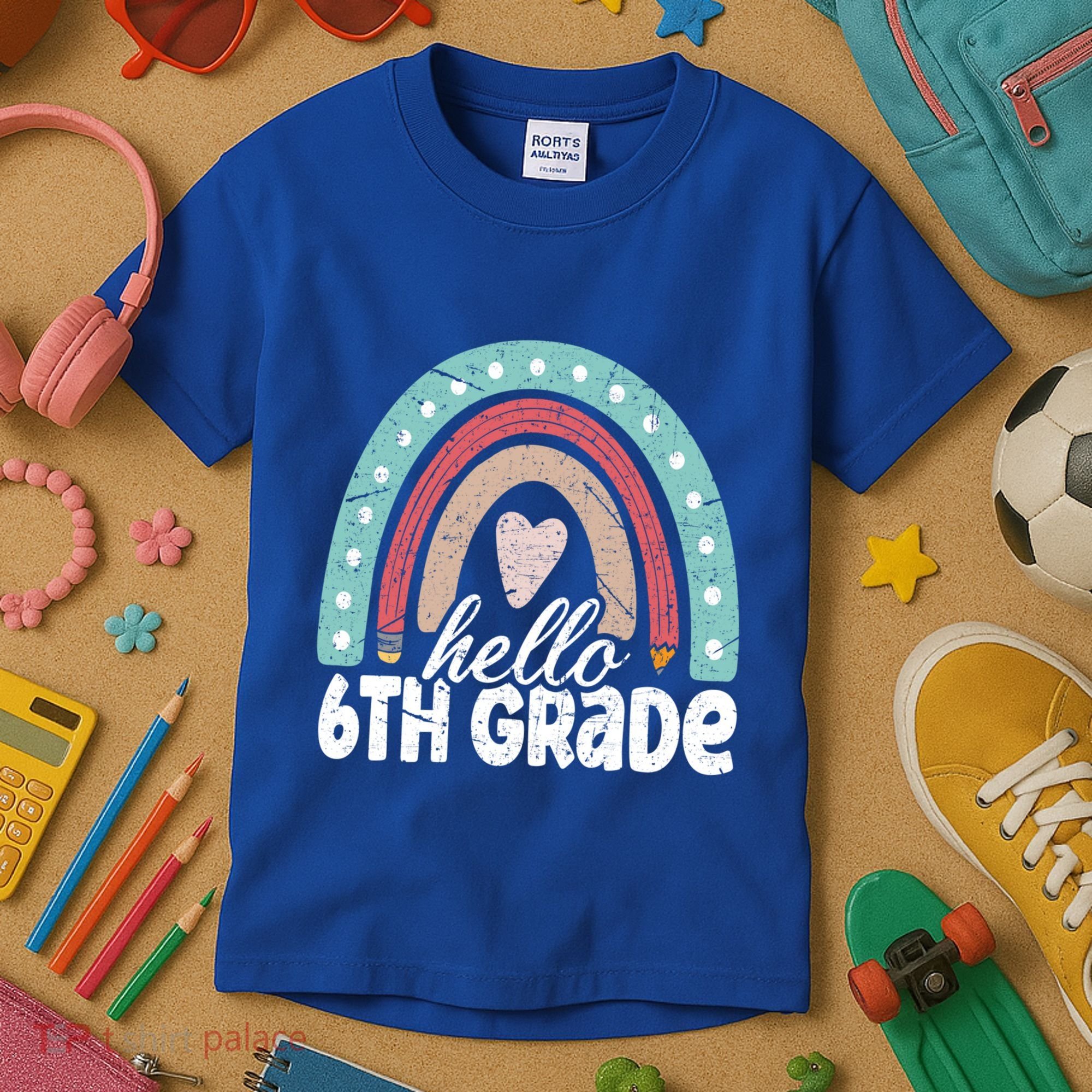 Hello Sixth Grade Back To School 6Th Grade Teacher Rainbow Cute Gift Kids T-Shirt