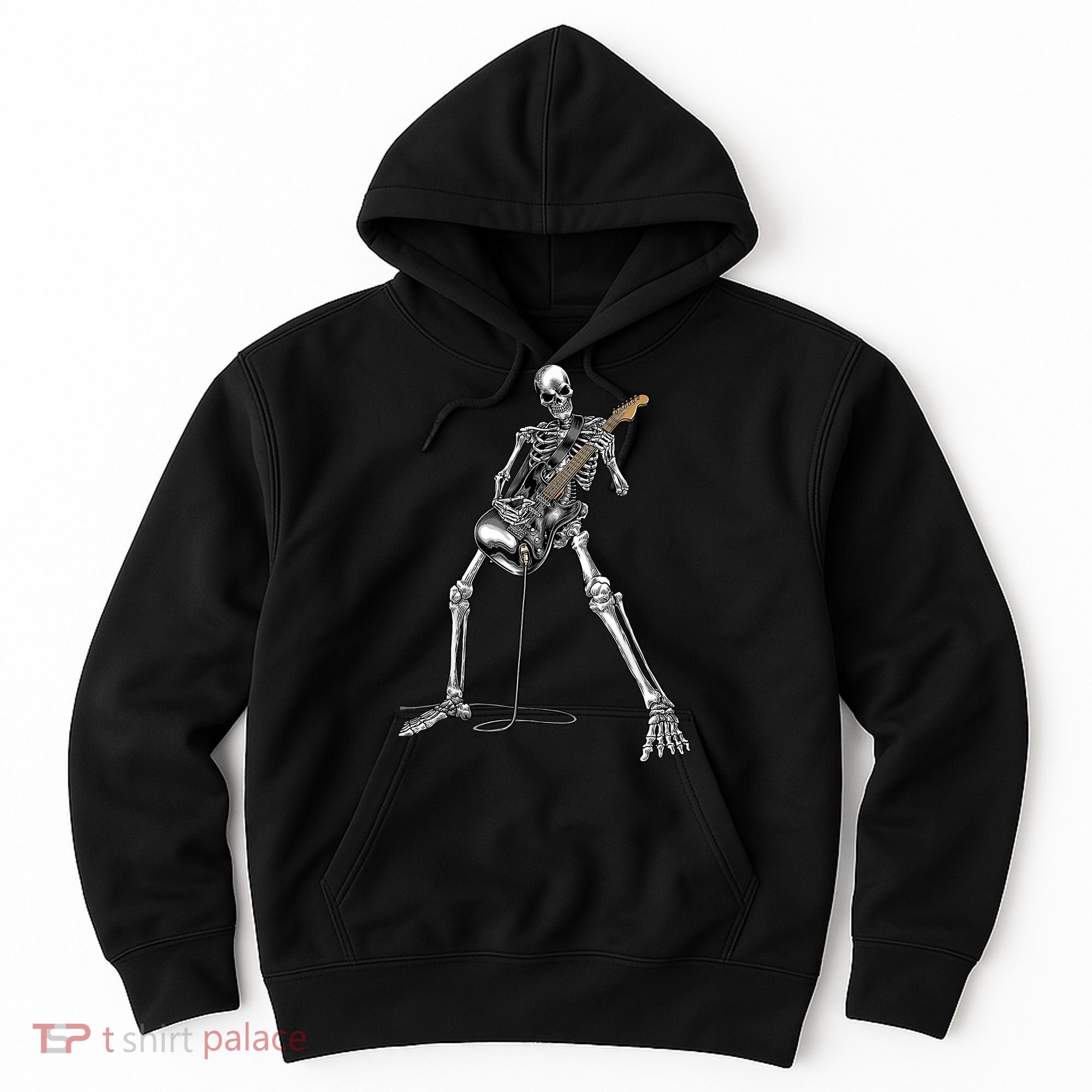 Happy Skeleton Guitar Guy Spooky Halloween Rock Band Concert Hoodie