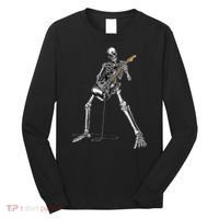 Happy Skeleton Guitar Guy Spooky Halloween Rock Band Concert Long Sleeve Shirt thumb 0