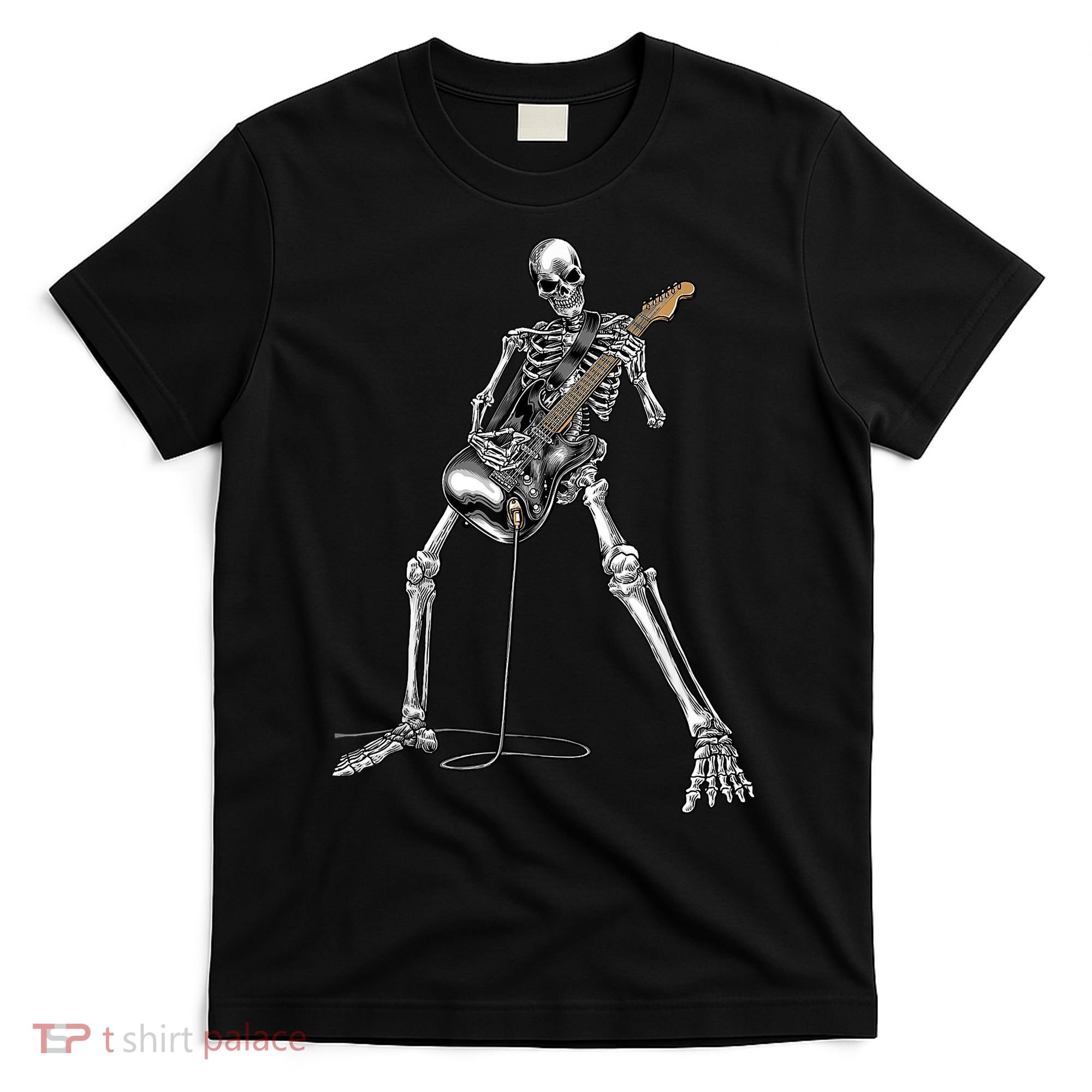 Happy Skeleton Guitar Guy Spooky Halloween Rock Band Concert T-Shirt