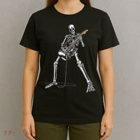 Happy Skeleton Guitar Guy Spooky Halloween Rock Band Concert T-Shirt thumb 4
