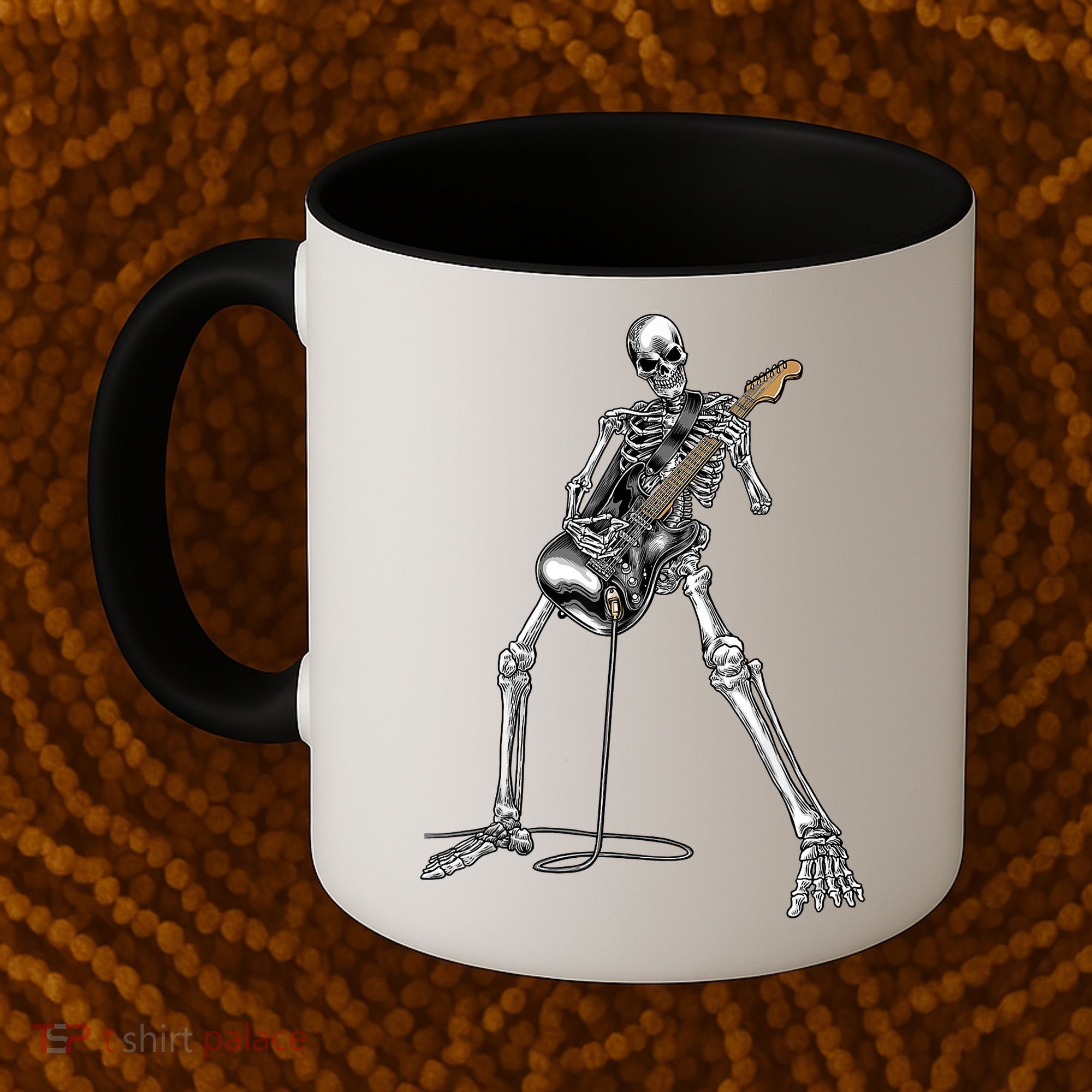 Happy Skeleton Guitar Guy Spooky Halloween Rock Band Concert Coffee Mug