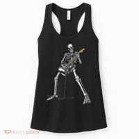 Happy Skeleton Guitar Guy Spooky Halloween Rock Band Concert Women's Tank Top thumb 0