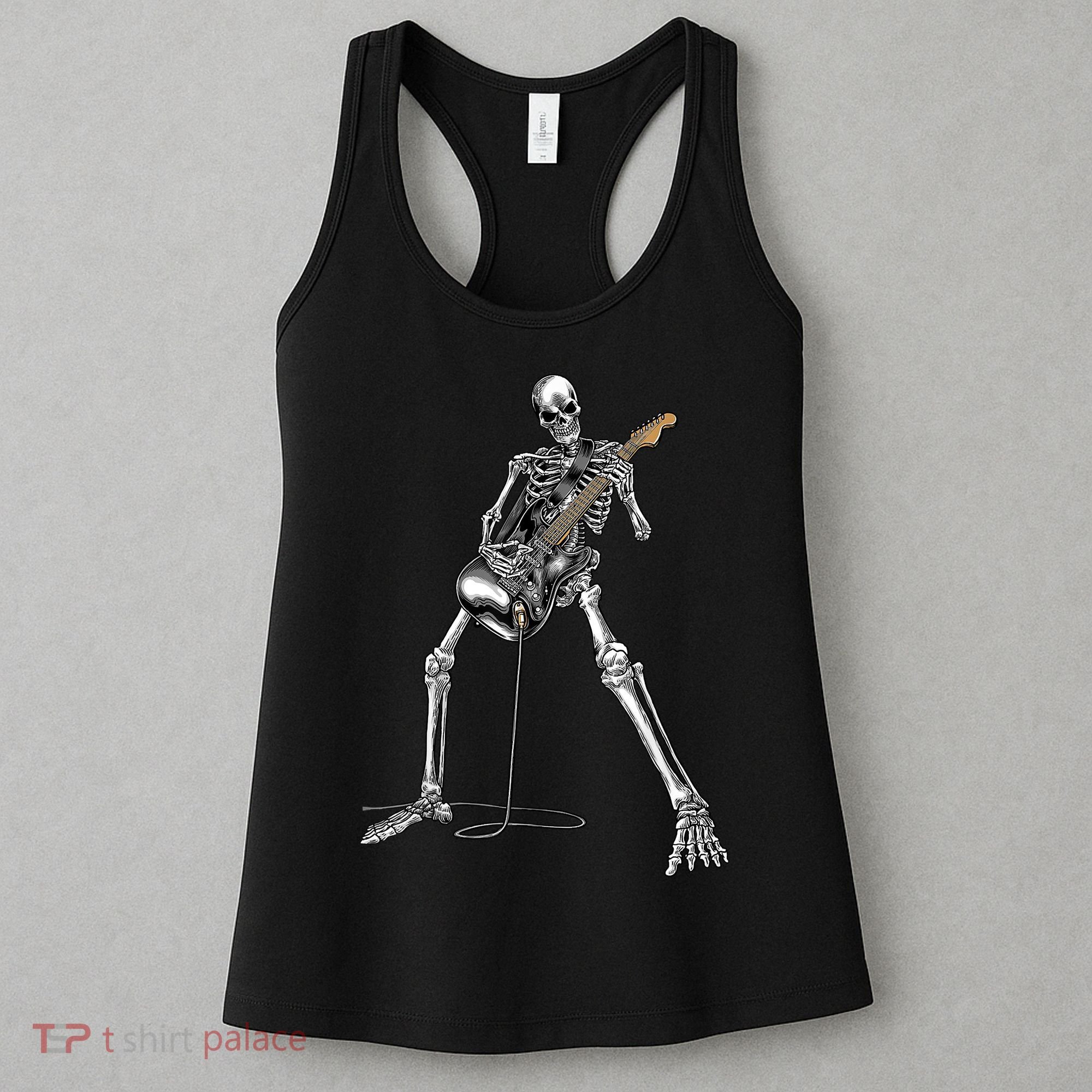 Happy Skeleton Guitar Guy Spooky Halloween Rock Band Concert Women's Tank Top