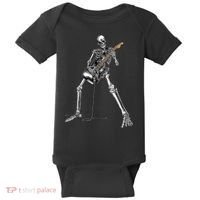 Happy Skeleton Guitar Guy Spooky Halloween Rock Band Concert Baby Bodysuit thumb 0