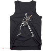 Happy Skeleton Guitar Guy Spooky Halloween Rock Band Concert Tank Top thumb 0