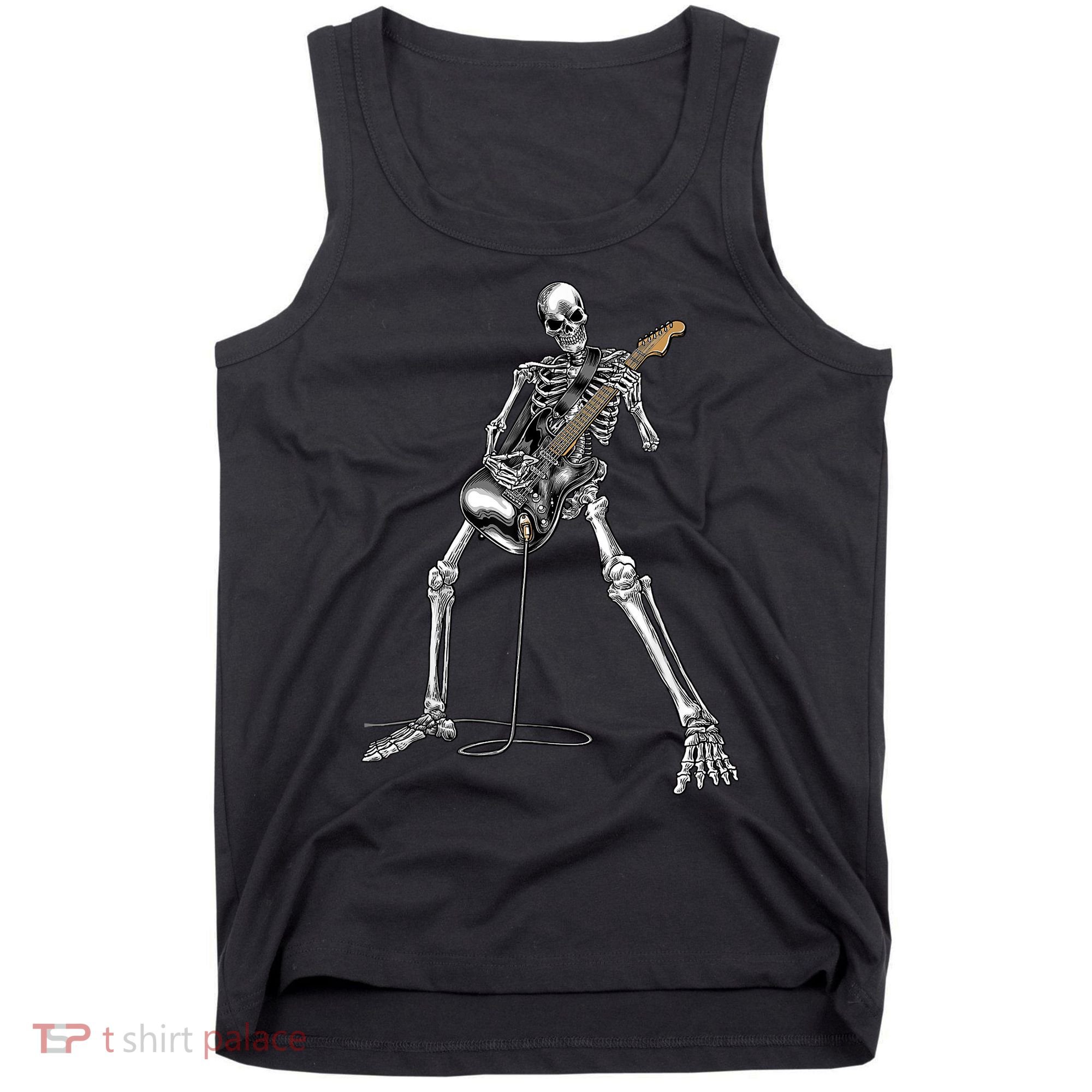 Happy Skeleton Guitar Guy Spooky Halloween Rock Band Concert Tank Top