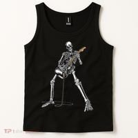 Happy Skeleton Guitar Guy Spooky Halloween Rock Band Concert Tank Top thumb 2