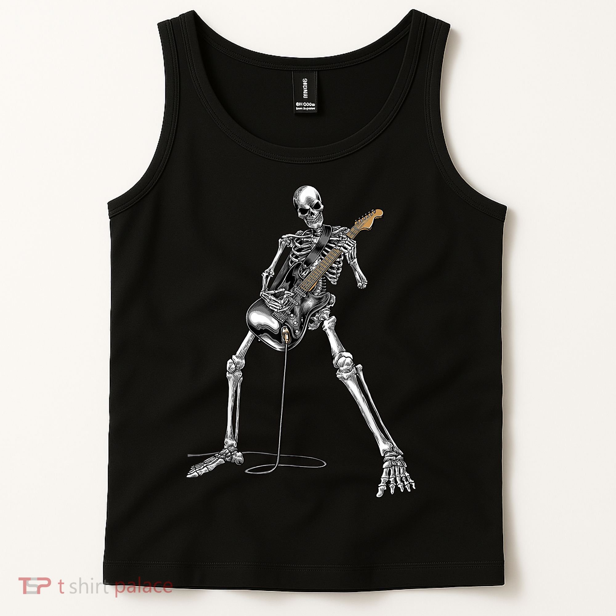 Happy Skeleton Guitar Guy Spooky Halloween Rock Band Concert Tank Top