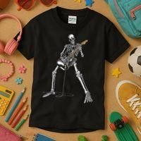 Happy Skeleton Guitar Guy Spooky Halloween Rock Band Concert Kids T-Shirt thumb 3