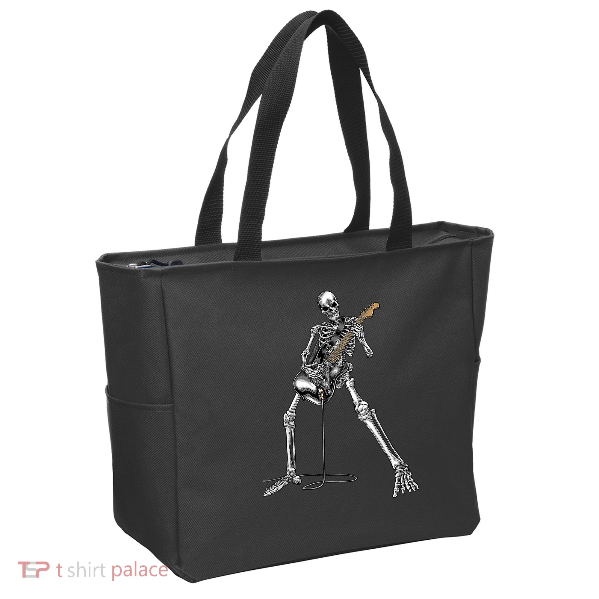 Happy Skeleton Guitar Guy Spooky Halloween Rock Band Concert Tote Bag
