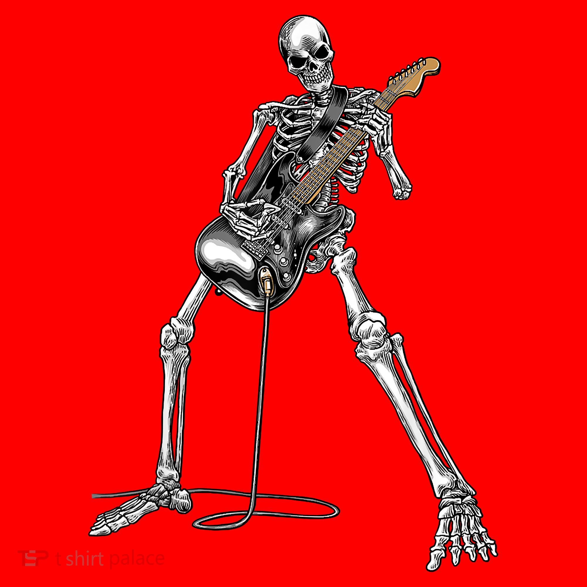 Happy Skeleton Guitar Guy Spooky Halloween Rock Band Concert Santa Hat