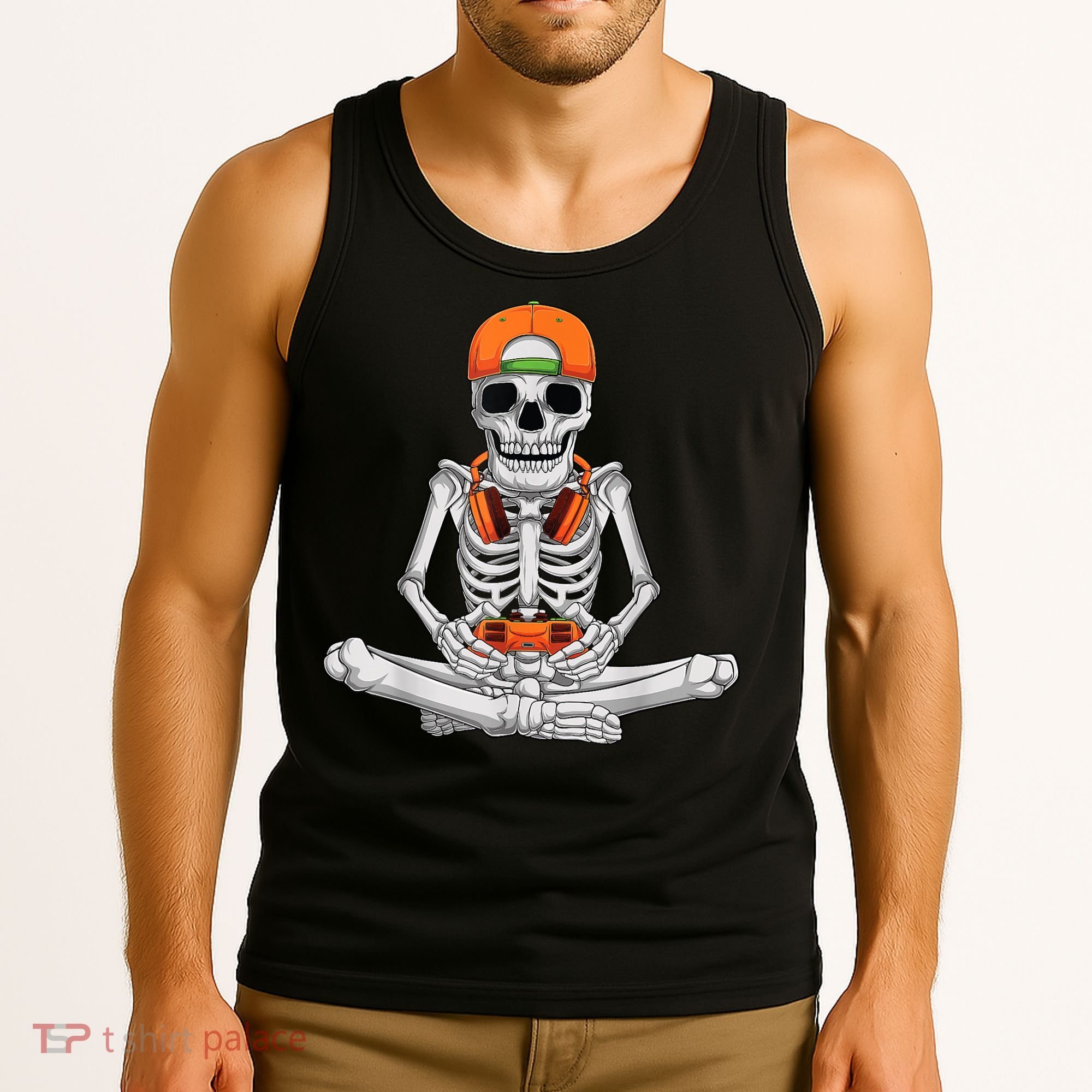 Halloween Skeleton Gamer Video Gaming Boys Tank Top