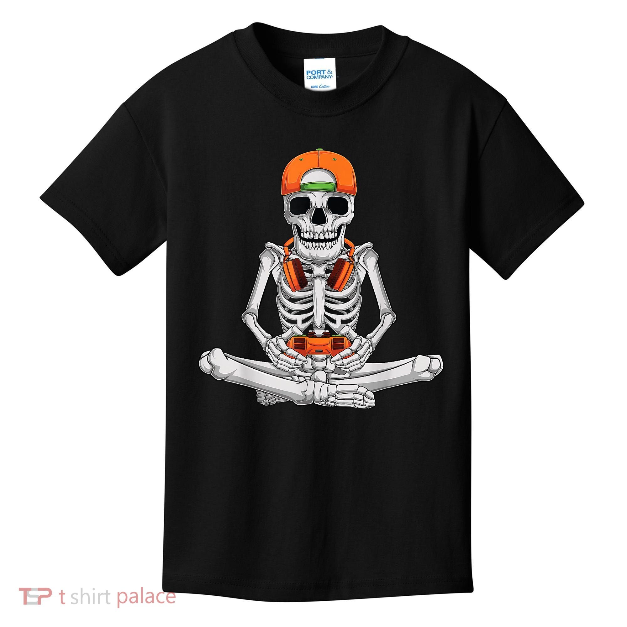 Halloween Skeleton Gamer Video Gaming Boys Kids T-Shirt