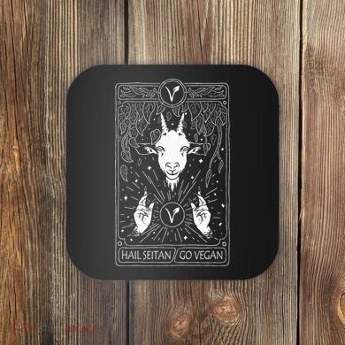 Hail Seitan Go Vegan Coaster