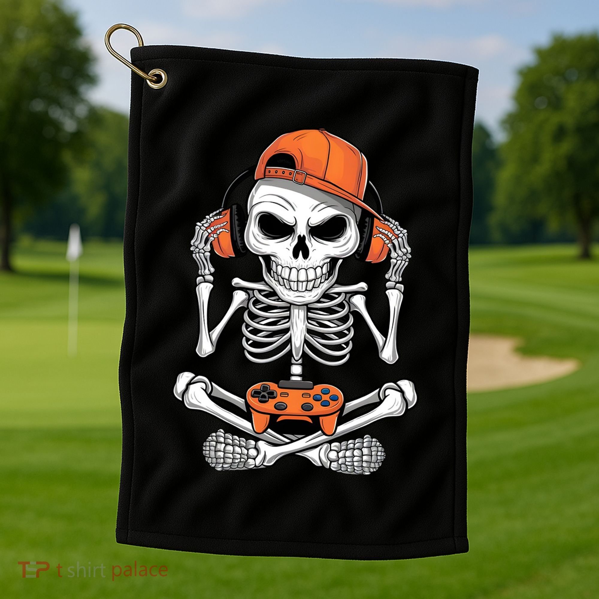 Halloween Skeleton Gamer Video Gaming Golf Towel