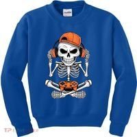 Halloween Skeleton Gamer Video Gaming Kids Sweatshirt thumb 0