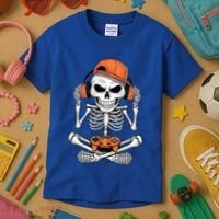 Halloween Skeleton Gamer Video Gaming Kids T-Shirt thumb 3