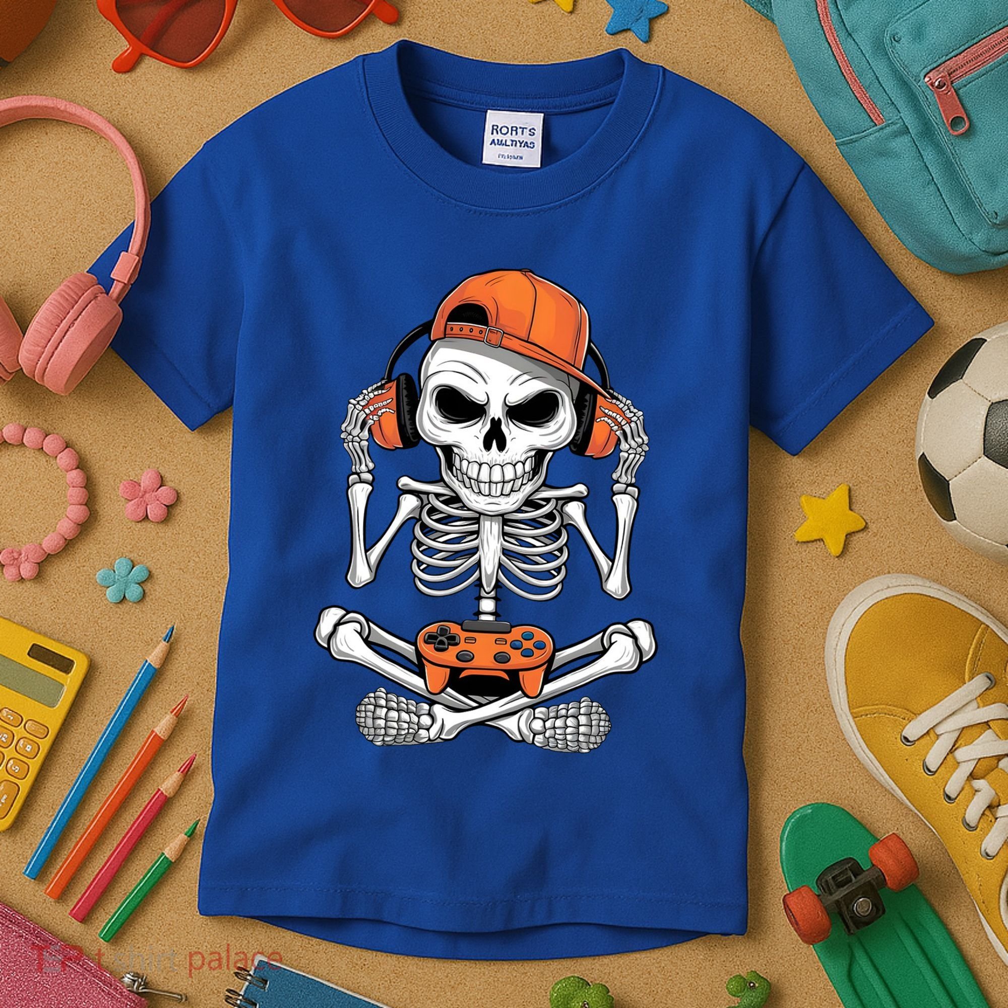 Halloween Skeleton Gamer Video Gaming Kids T-Shirt