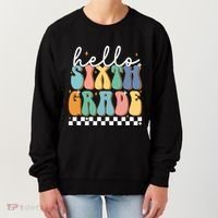 Hello Sixth Grade Groovy 6Th Grade Back School Teacher Gift Women's Sweatshirt thumb 0