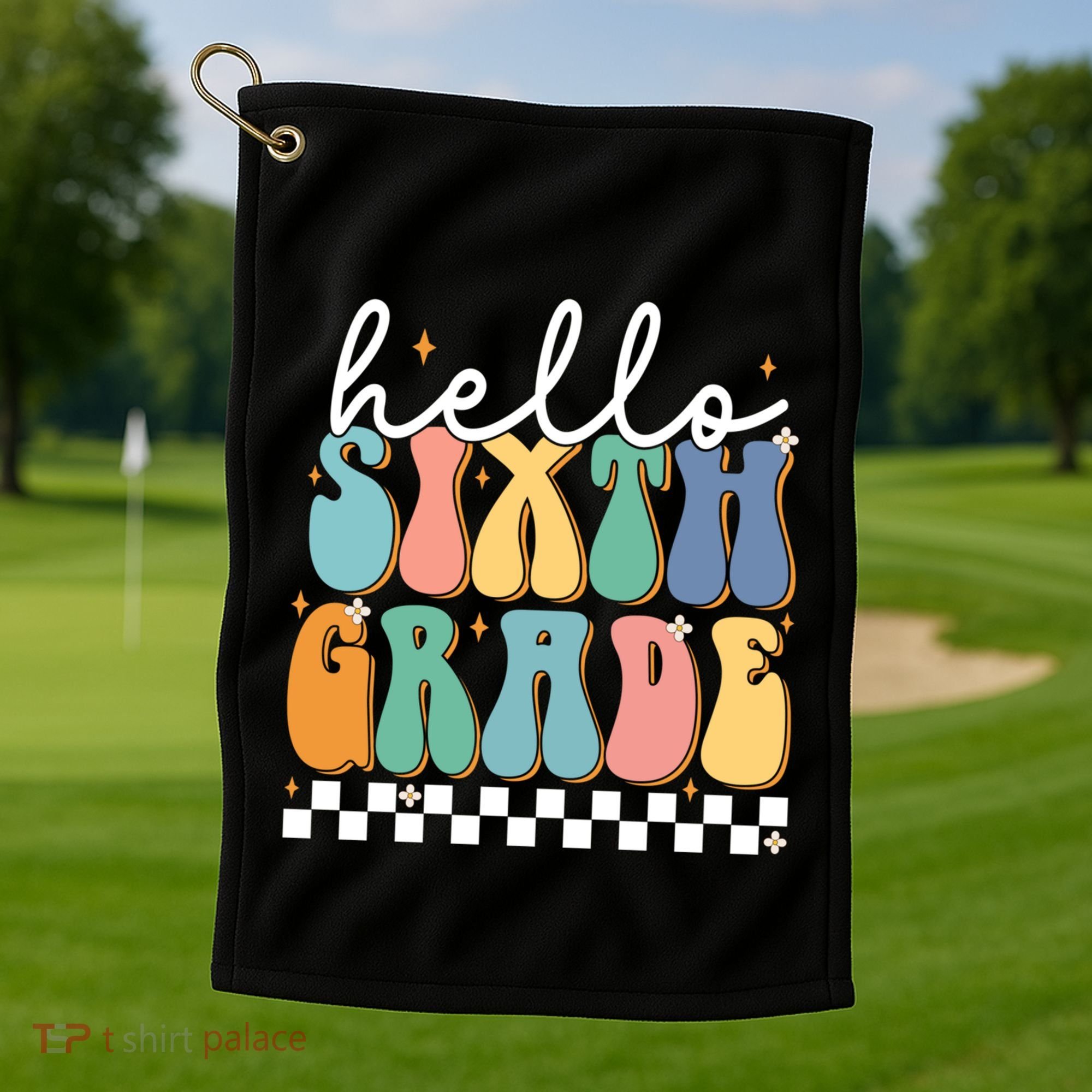 Hello Sixth Grade Groovy 6Th Grade Back School Teacher Gift Golf Towel