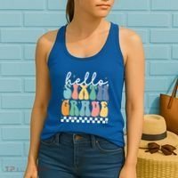 Hello Sixth Grade Groovy 6Th Grade Back School Teacher Gift Women's Tank Top thumb 2