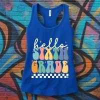 Hello Sixth Grade Groovy 6Th Grade Back School Teacher Gift Women's Tank Top thumb 3