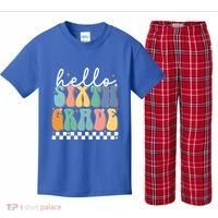 Hello Sixth Grade Groovy 6Th Grade Back School Teacher Gift Kids Plaid Pajama Set thumb 0