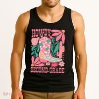 Howdy Second Grade Western 2nd Grade Teacher Cowboy Cowgirl Tank Top thumb 3