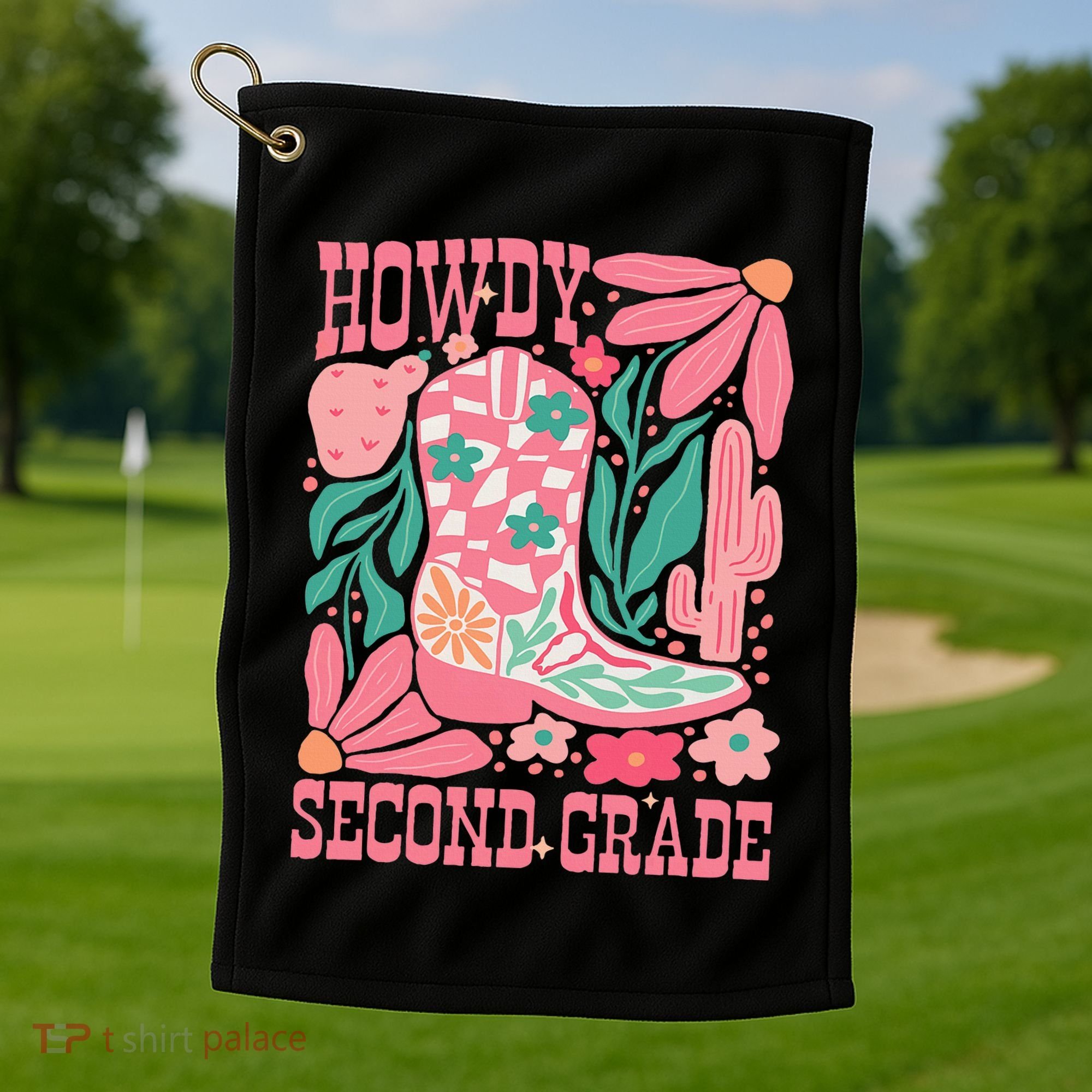 Howdy Second Grade Western 2nd Grade Teacher Cowboy Cowgirl Golf Towel