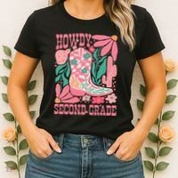 Howdy Second Grade Western 2nd Grade Teacher Cowboy Cowgirl Women's T-Shirt thumb 2