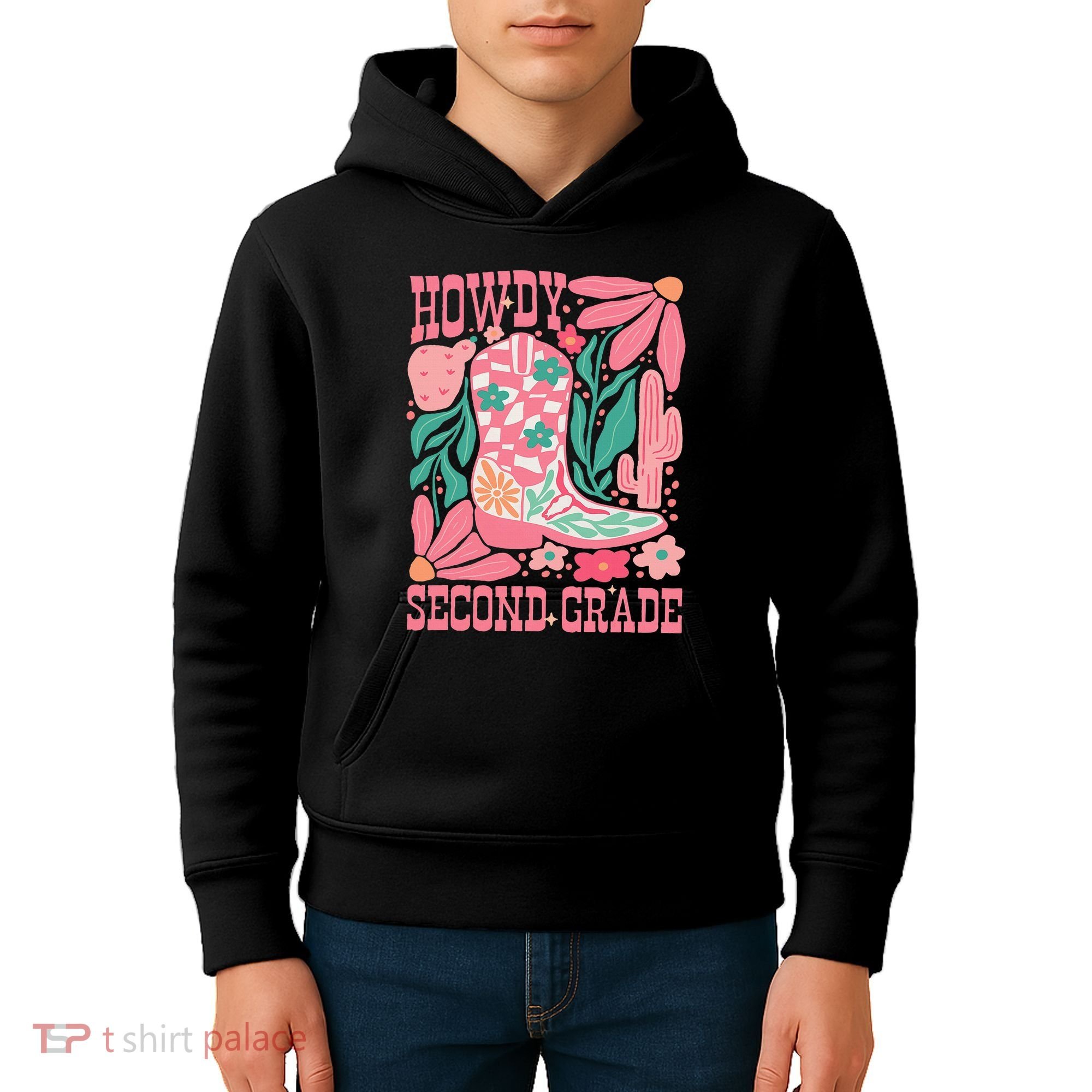 Howdy Second Grade Western 2nd Grade Teacher Cowboy Cowgirl Kids Hoodie