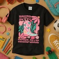 Howdy Second Grade Western 2nd Grade Teacher Cowboy Cowgirl Kids T-Shirt thumb 3